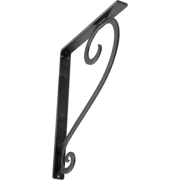 Ekena Millwork Edwards Wrought Iron Bracket, (Single center brace), Antiqued Silver 1 1/2"W x 12"D x 15"H BKTM01X12X15SEDASV - main